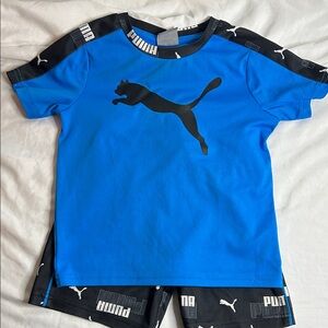 Puma Kids' Blue and Black Logo T-Shirt and Shorts Set